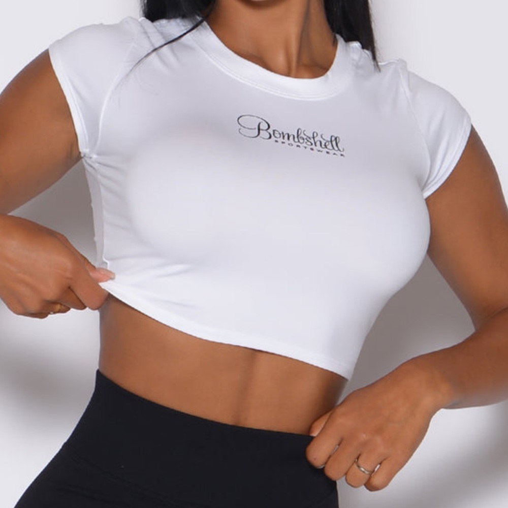 Bombshell white crop top size medium very white has been use no visible  stains